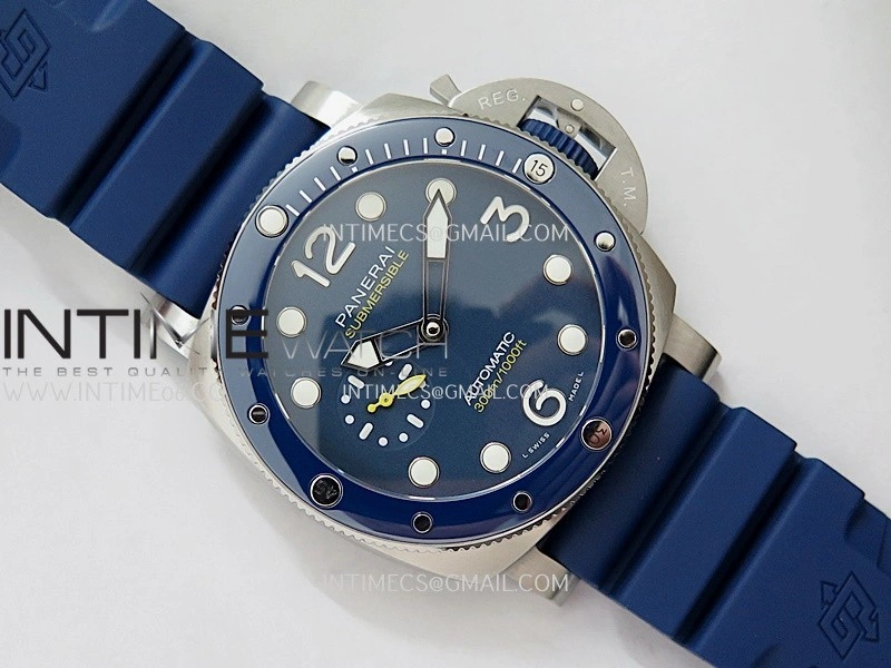 PAM1676 44mm Submersible VSF 1:1 Best Edition Blue Dial On Blue Rubber Strap P.900 Super Clone